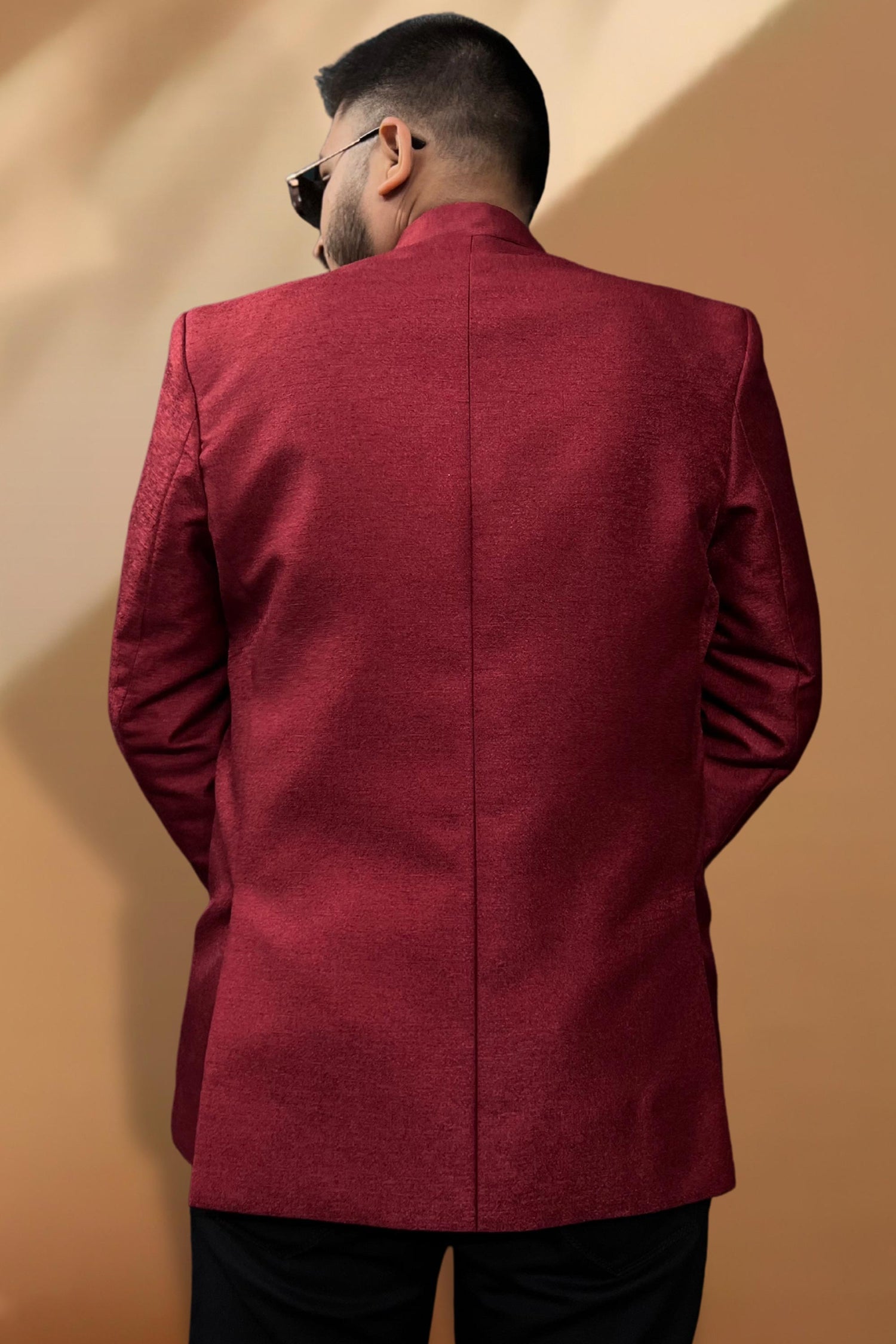 Red Gorgeous Jacquard Fabric Reception Wear Readymade Blazer For Men