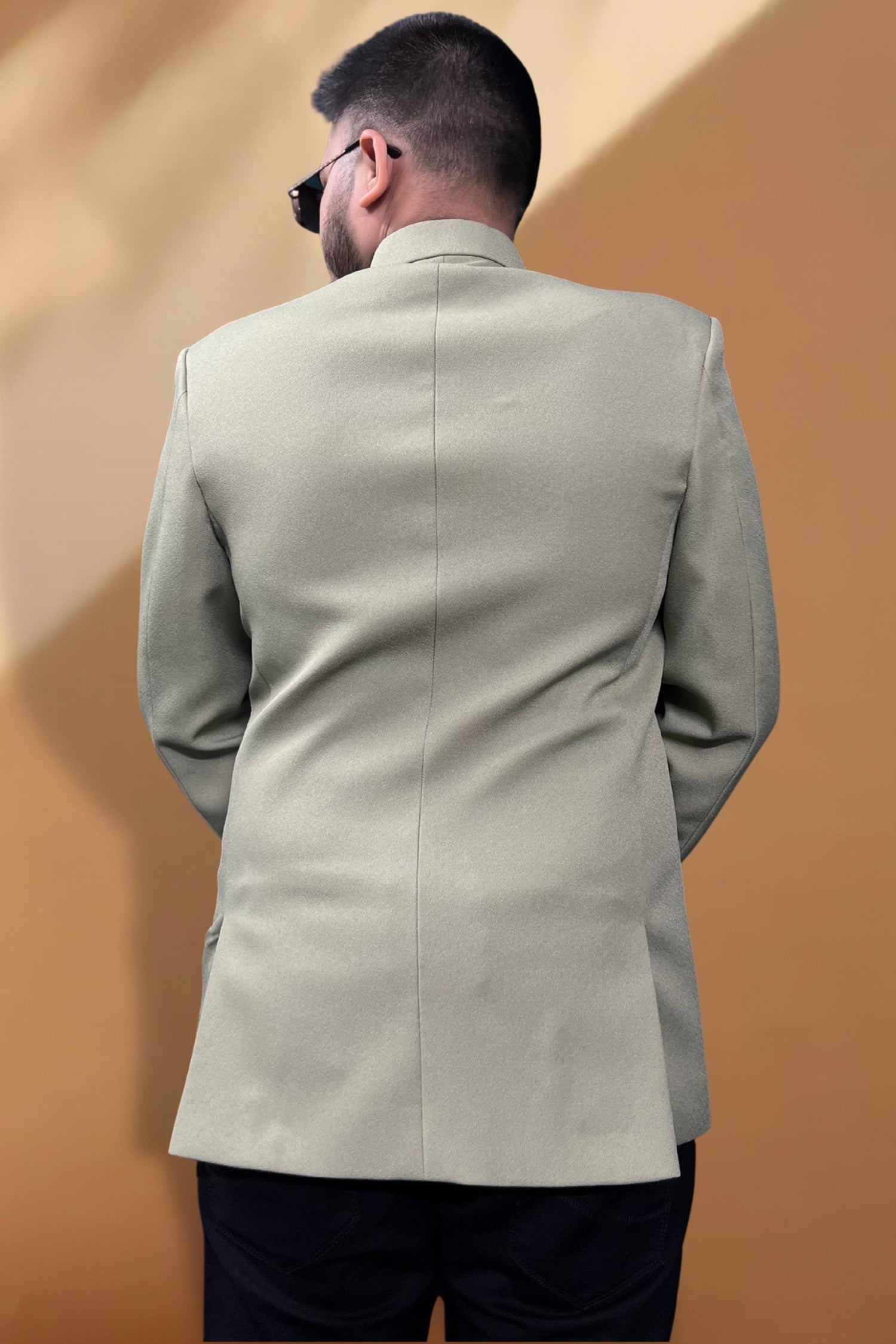 Beautiful Olive Color Party Wear Readymade Blazer For Men In Fancy Fabric