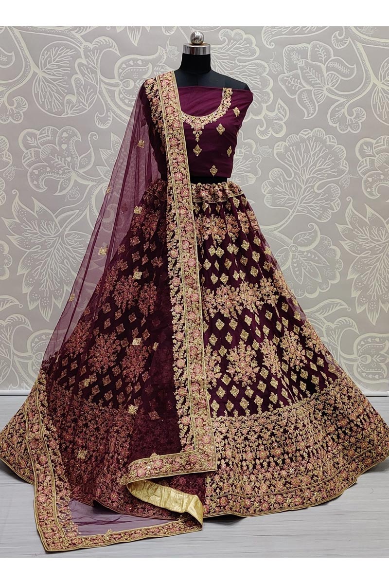 Wedding Wear Radiant Burgundy Color Net Fabric Lehenga