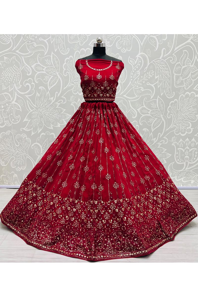 Wedding Wear Red Color Georgette Fabric Beguiling Lehenga