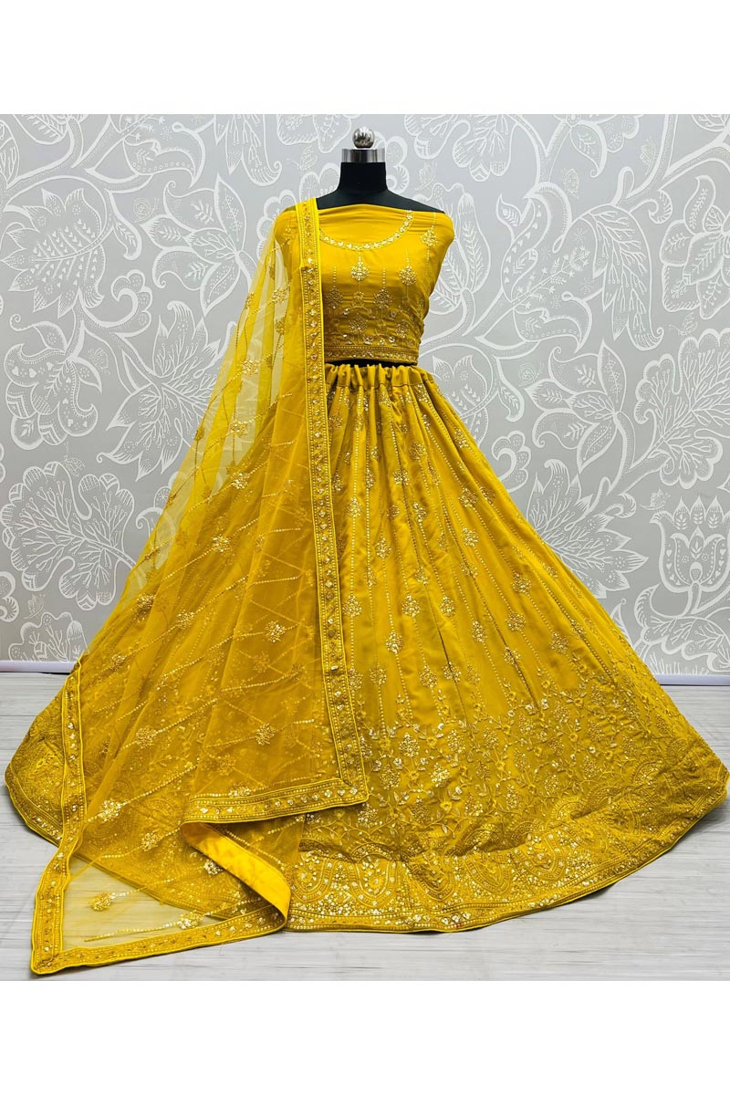 Georgette Fabric Entrancing Lehenga In Yellow Color In Wedding Wear