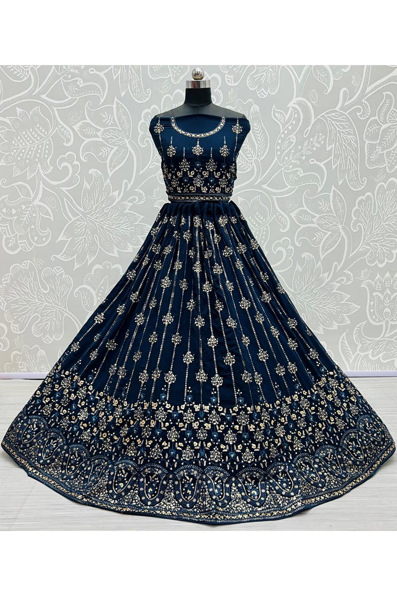 Georgette Fabric Teal Color Charming Lehenga In Wedding Wear