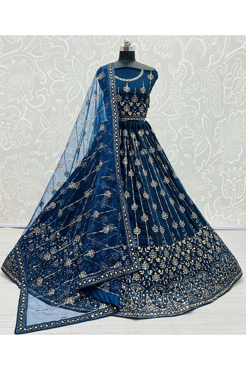 Georgette Fabric Teal Color Charming Lehenga In Wedding Wear