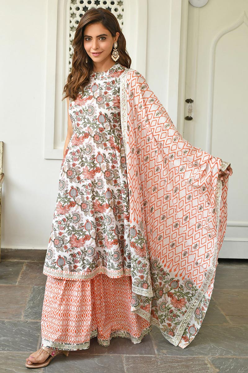 Aamna Sharif White Glorious Cotton Printed Palazzo Suit