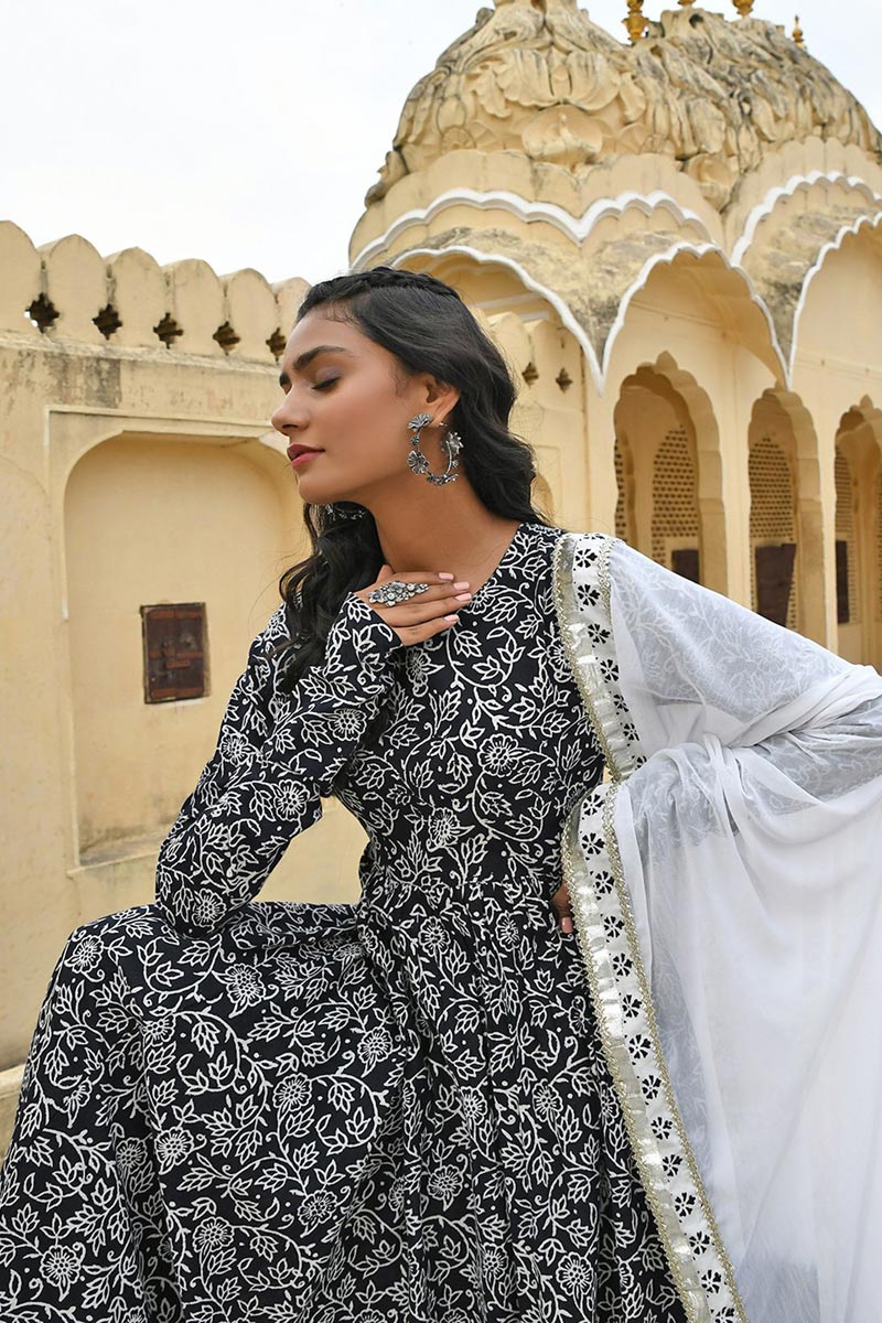 Blazing Black Cotton Printed Palazzo Suit