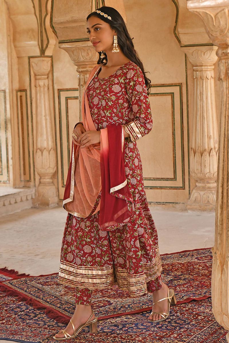 Maroon Brilliant Cotton Printed Anarkali Suit