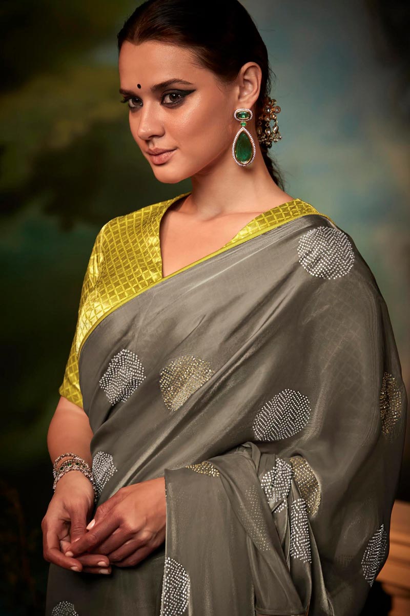 Grey Color Art Silk Fabric Intriguing Saree