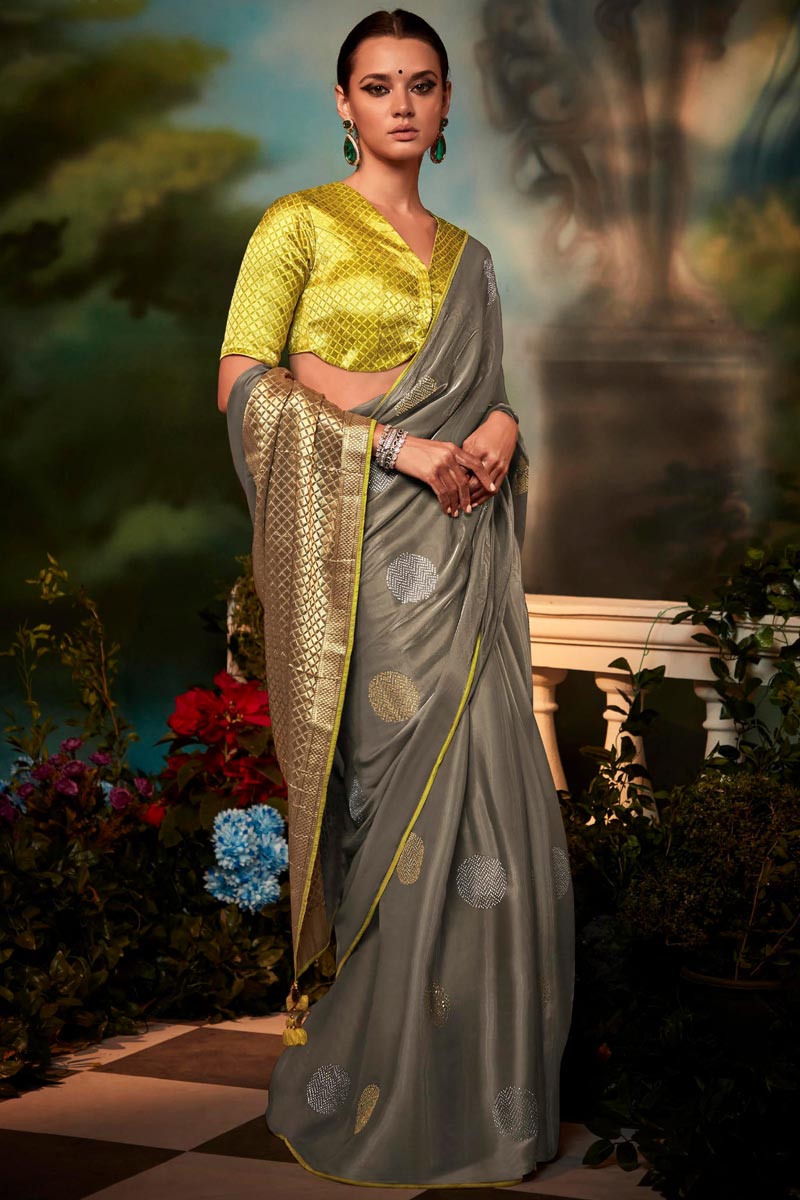 Grey Color Art Silk Fabric Intriguing Saree