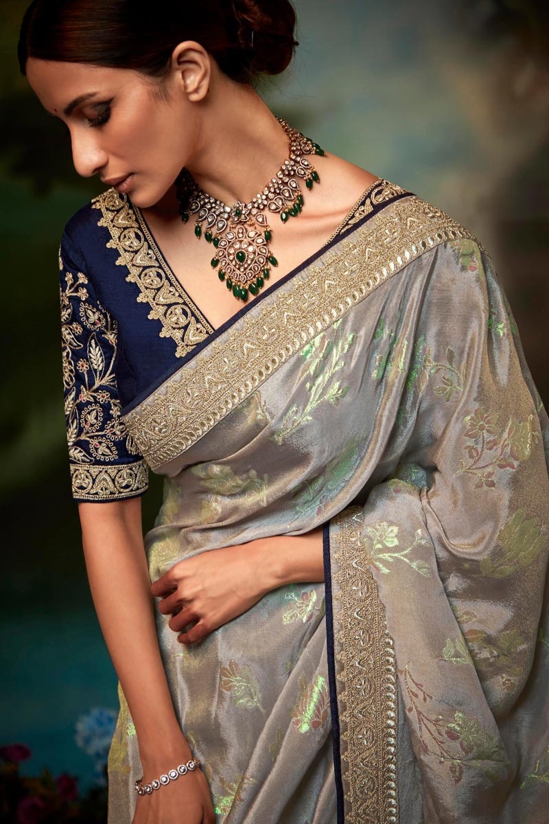 Art Silk Fabric Superior Fancy Work Saree In Cream Color