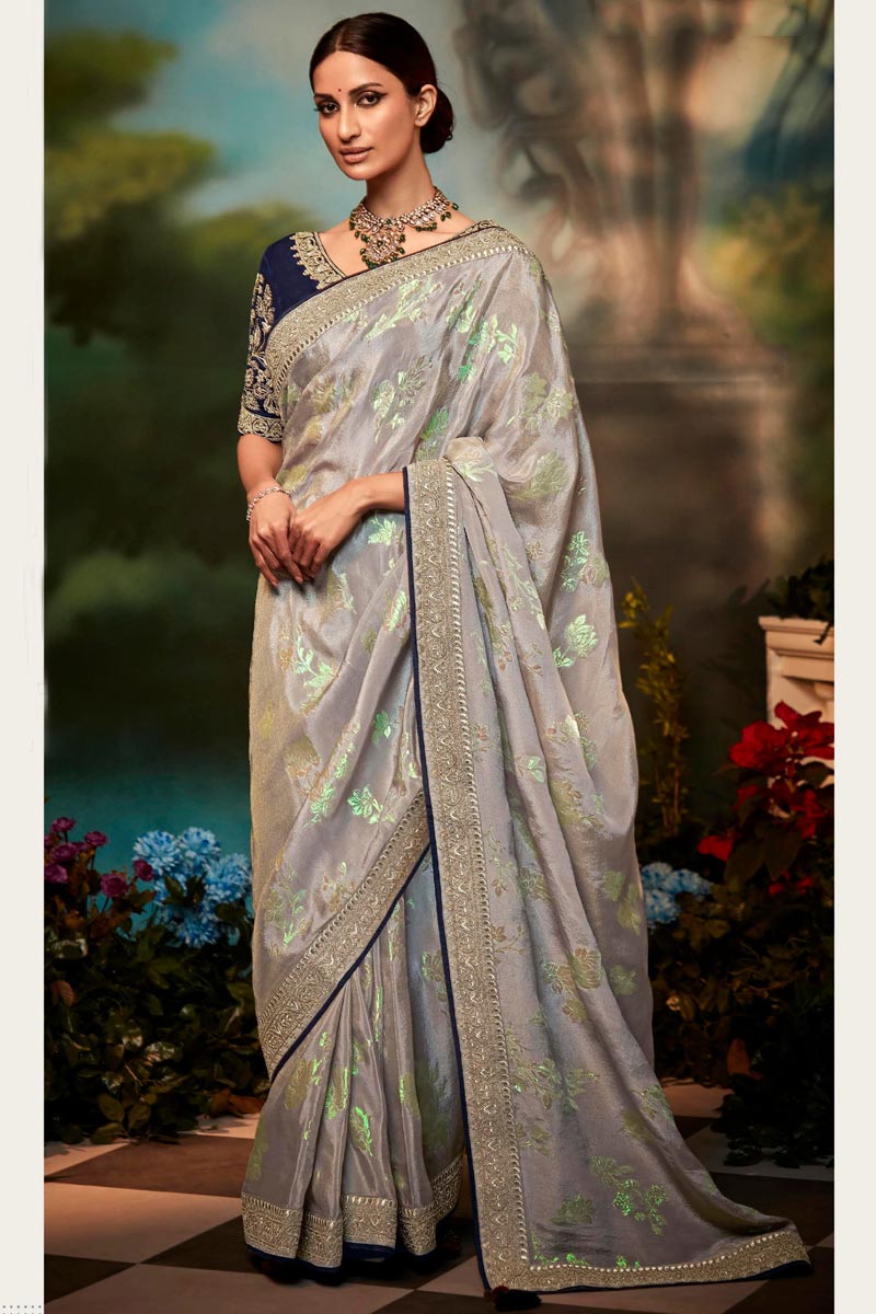 Art Silk Fabric Superior Fancy Work Saree In Cream Color
