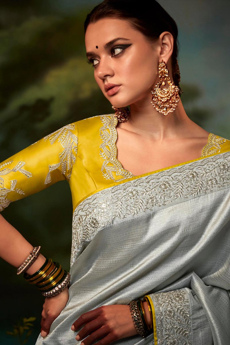 Grey Color Art Silk Fabric Divine Saree