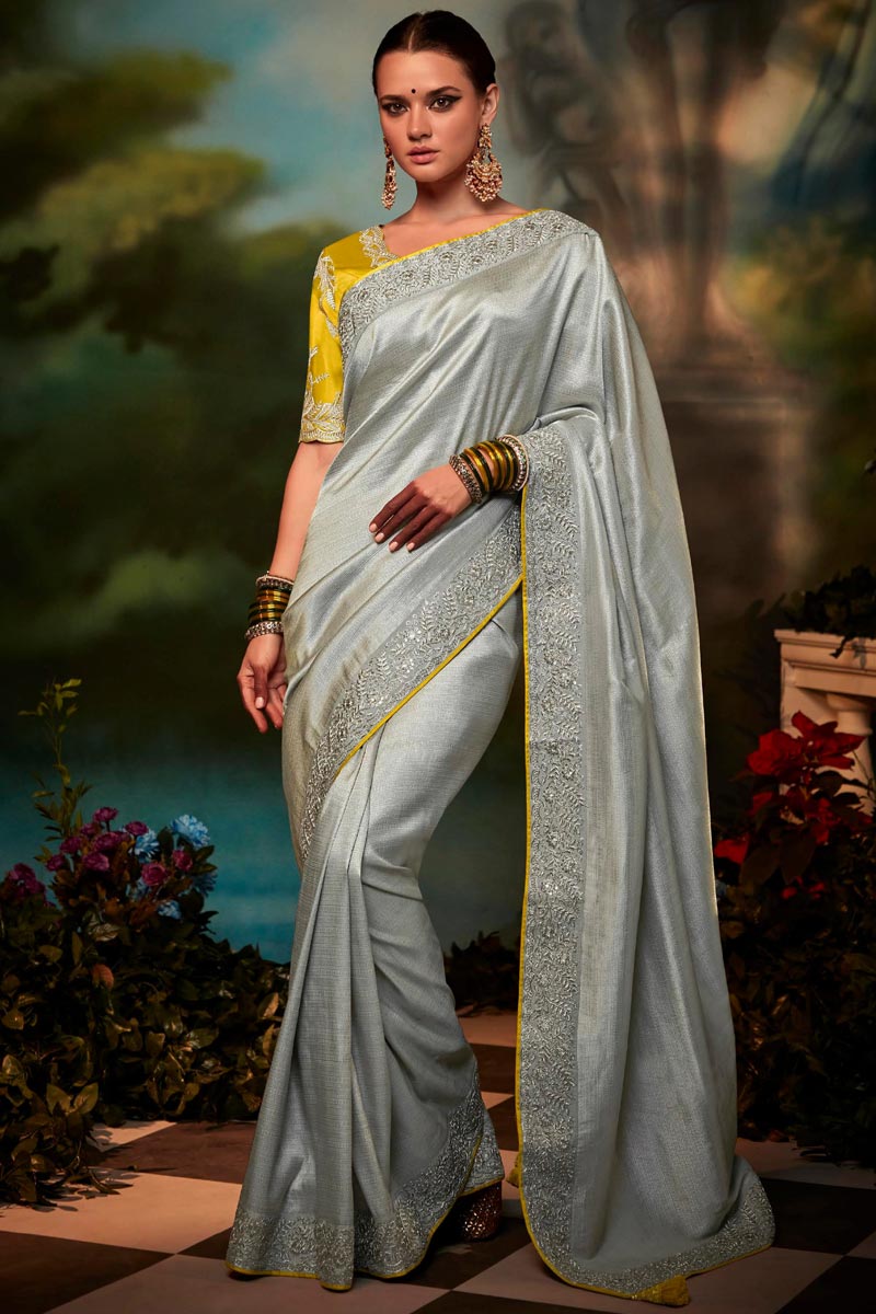 Grey Color Art Silk Fabric Divine Saree