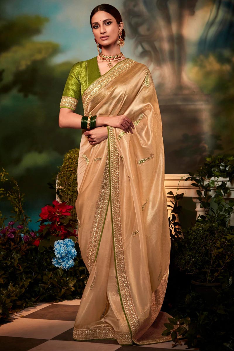 Peach Color Art Silk Fabric Stylish Fancy Work Saree