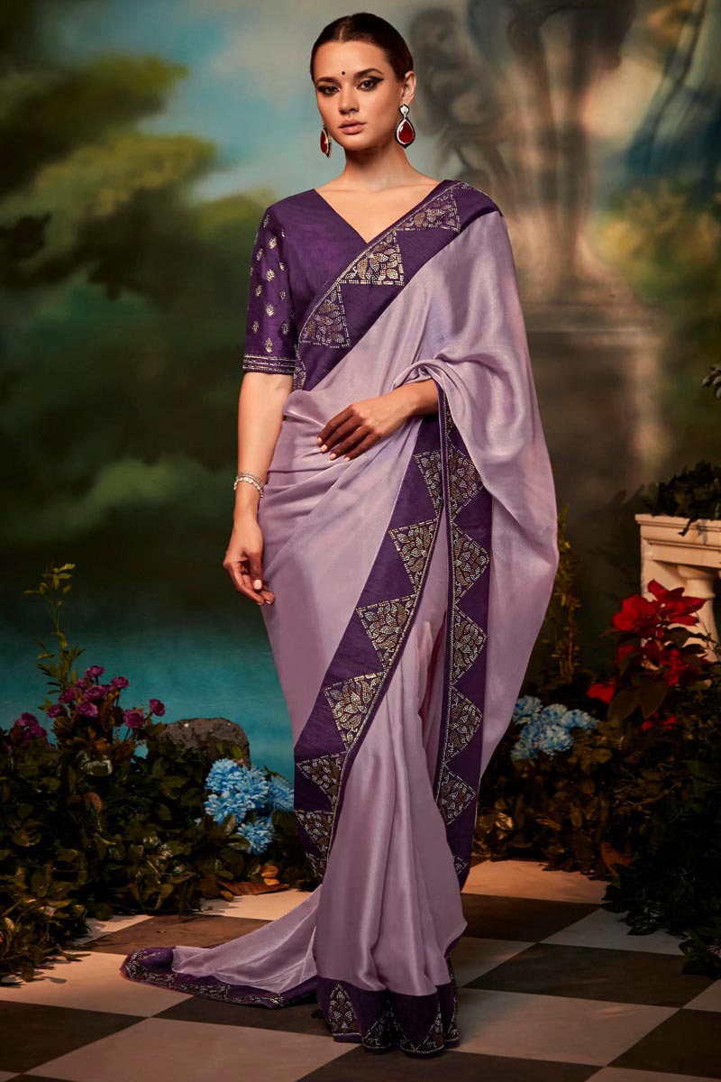 Art Silk Fabric Beatific Saree In Lavender Color
