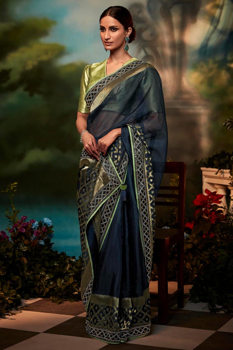 Navy Blue Color Art Silk Fabric Superior Fancy Work Saree