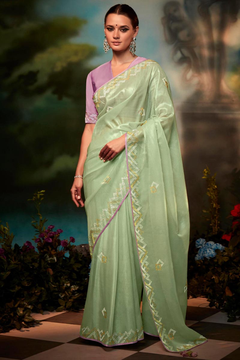 Sea Green Color Precious Saree In Art Silk Fabric