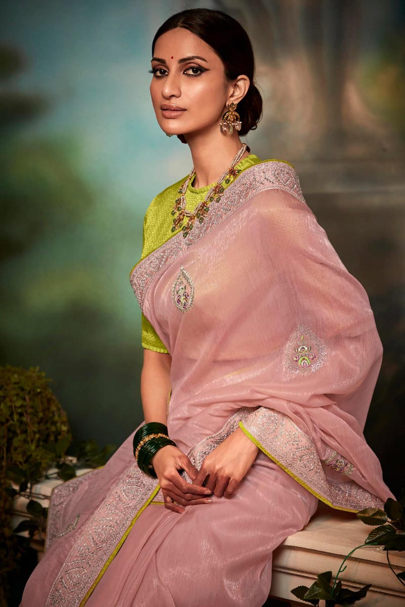 Pink Color Art Silk Fabric Dreamy Fancy Work Saree