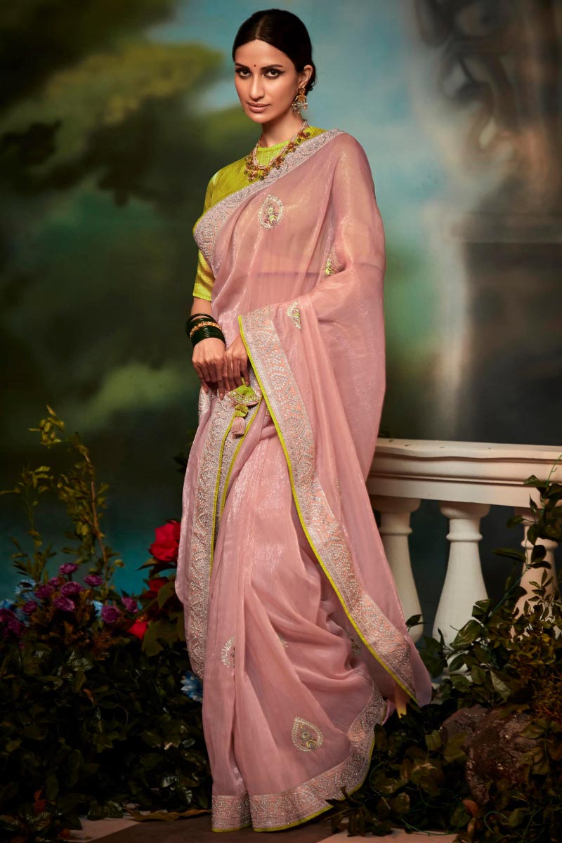 Pink Color Art Silk Fabric Dreamy Fancy Work Saree