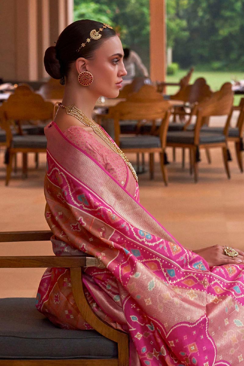 Chikoo Patola Silk Lovely Saree In Function Wear