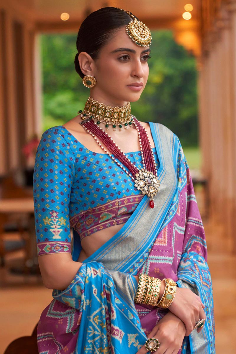 Purple Function Wear Patola Silk Appealing Saree