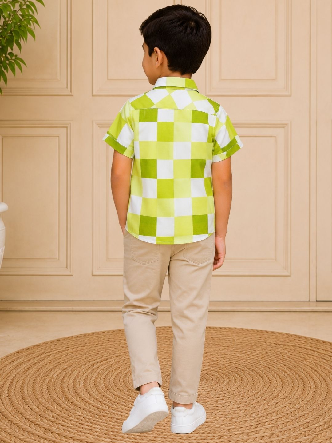 Boys Green Designer Printed Shirt For Kids
