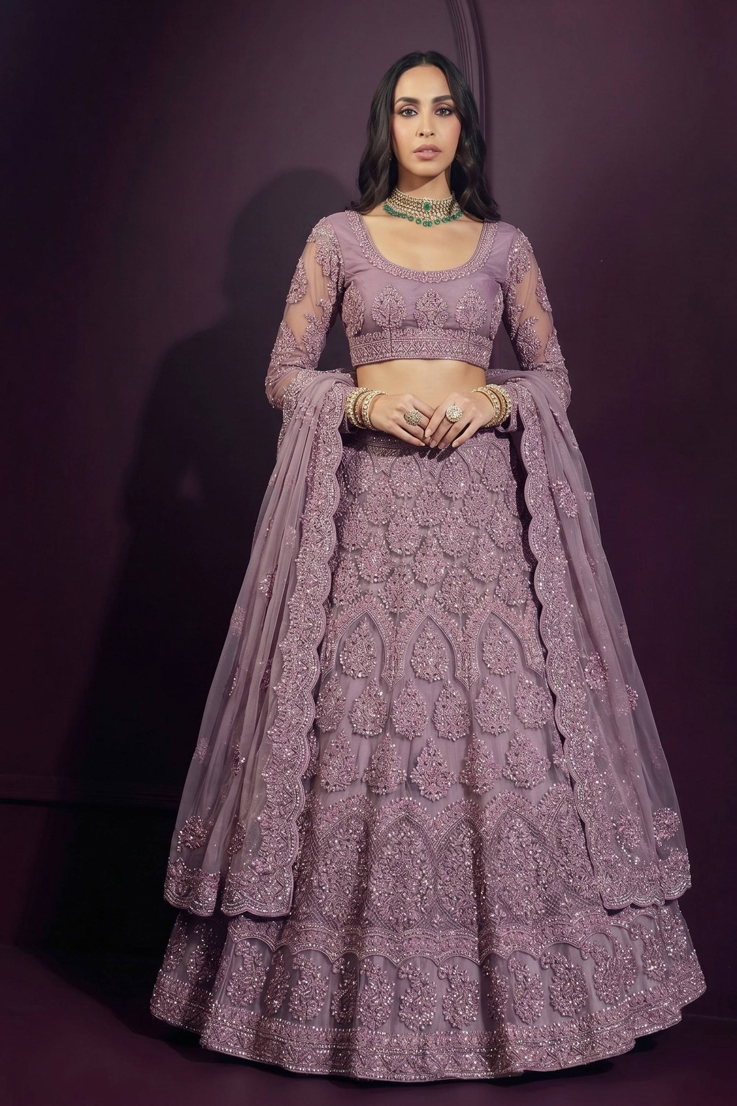 Purple Heavy Embroidery Wedding Lehenga Choli