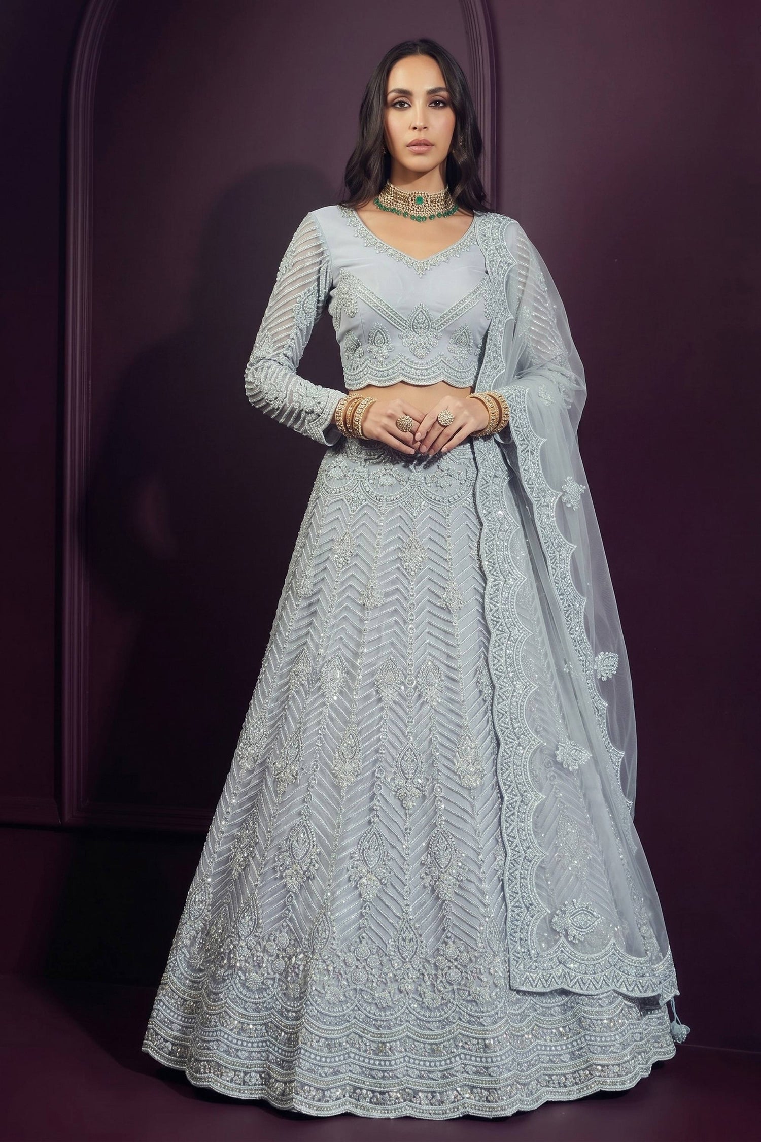 Light Cyan Wedding Wear Lehenga Choli Collection