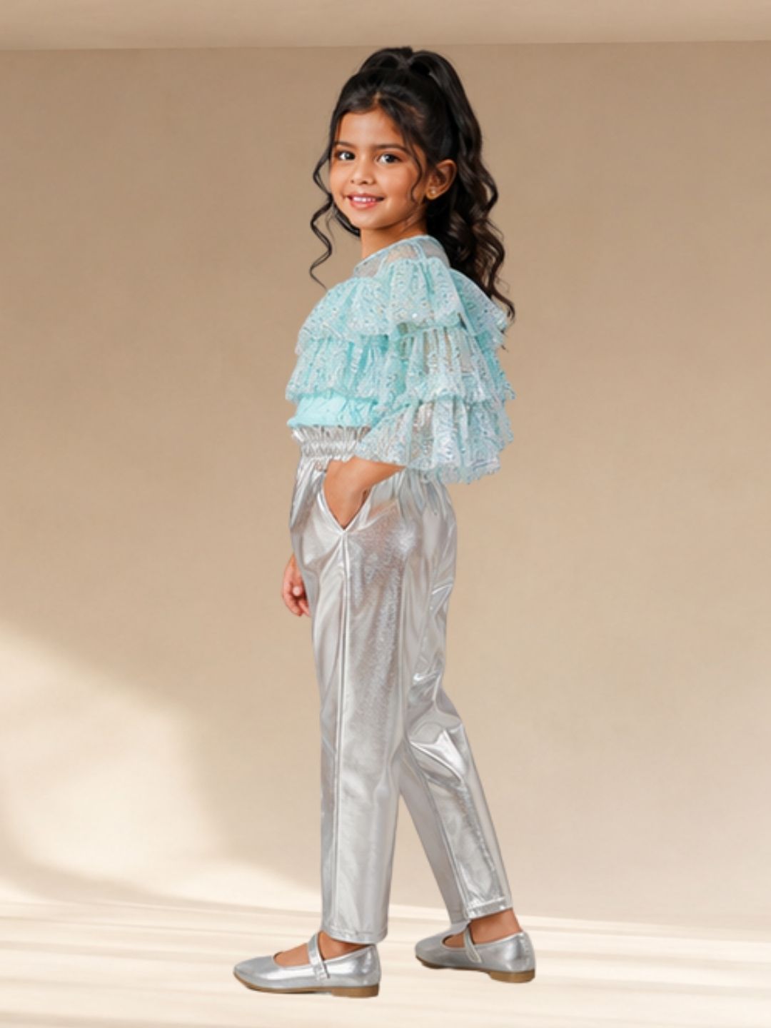 Girls Sparkle Blue Party Wear Shimmer Top