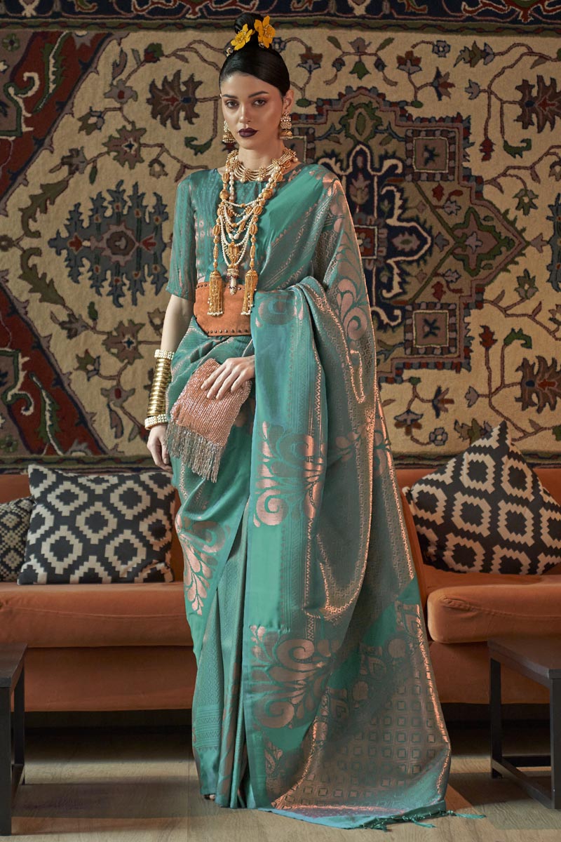 Imposing Art Silk Weaving Designs Saree In Sea Green Color