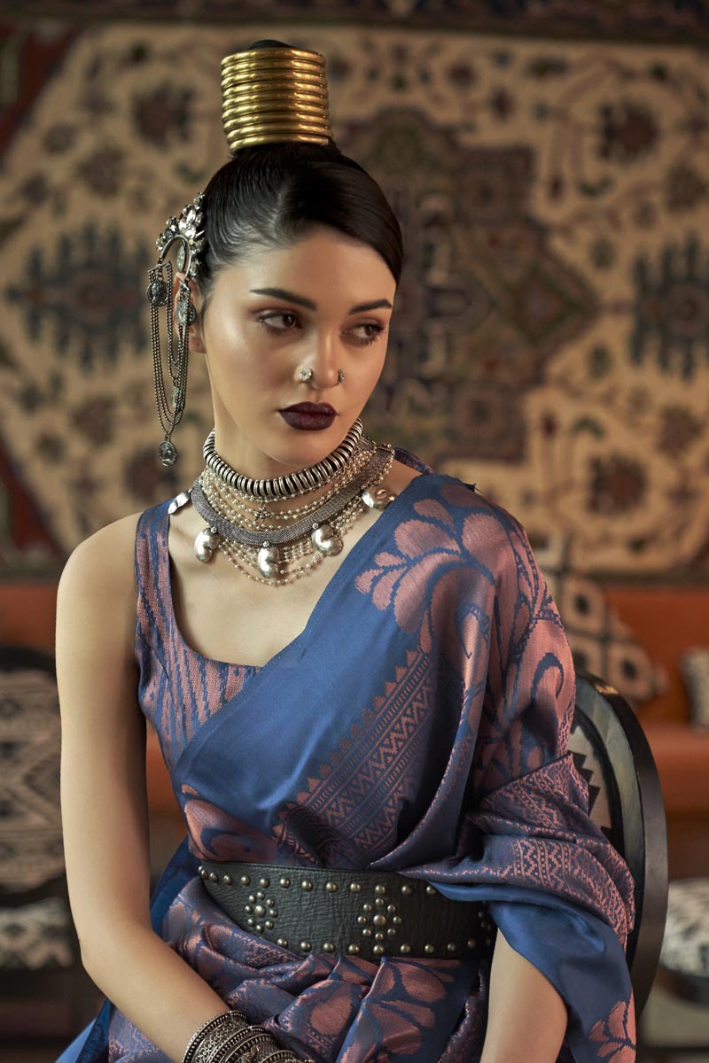 Blue Color Glorious Art Silk Weaving Designs Saree