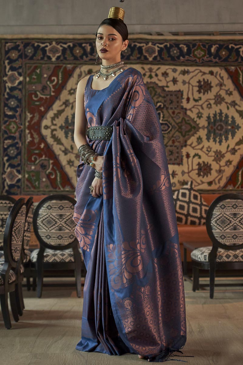 Blue Color Glorious Art Silk Weaving Designs Saree