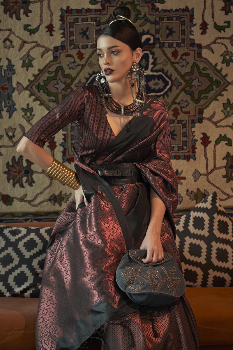 Blazing Black Color Art Silk Weaving Designs Saree