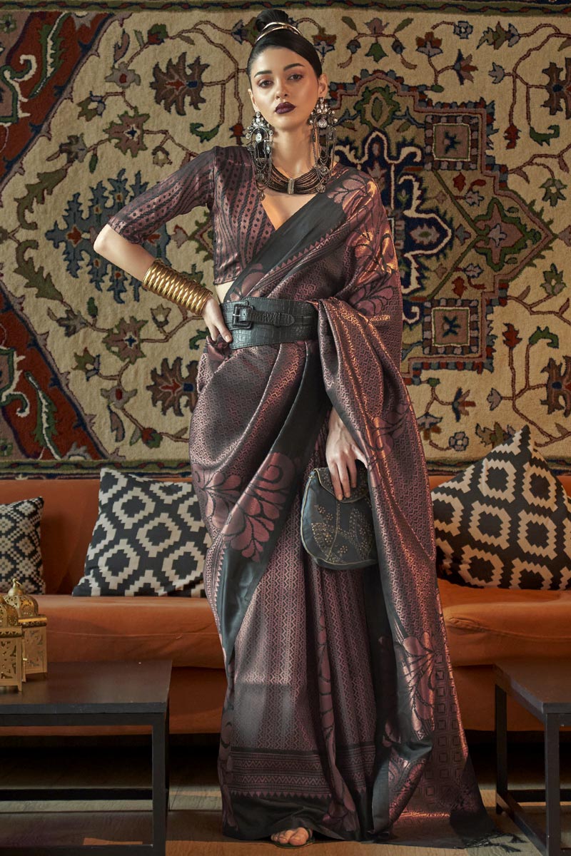Blazing Black Color Art Silk Weaving Designs Saree