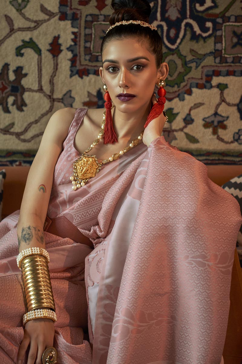 Peach Color Glamorous Art Silk Weaving Designs Saree