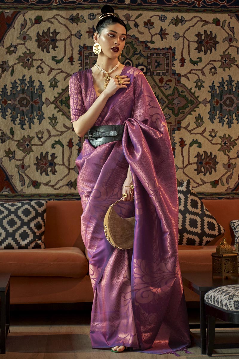 Purple Color Exquisite Art Silk Weaving Designs Saree