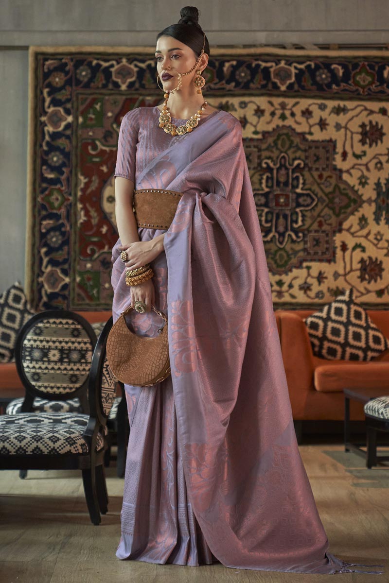 Grey Color Pleasant Art Silk Weaving Designs Saree