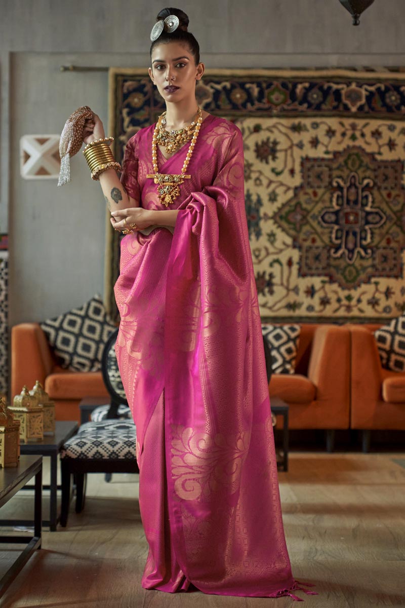 Rani Color Brilliant Art Silk Weaving Designs Saree