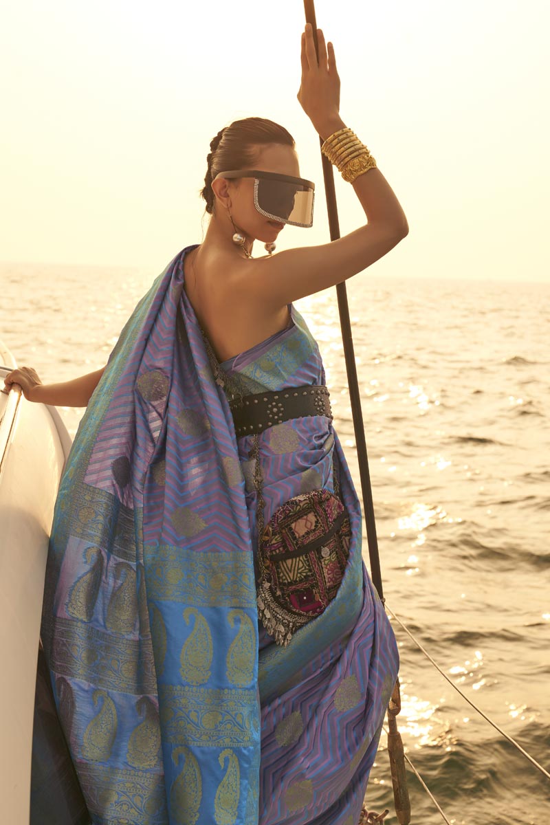 Attractive Weaving Work Satin Fabric Saree In Purple Color
