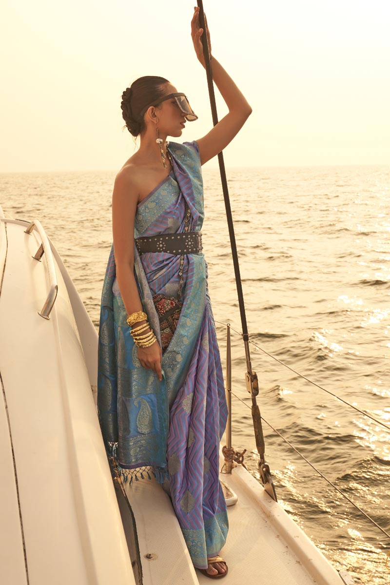 Attractive Weaving Work Satin Fabric Saree In Purple Color