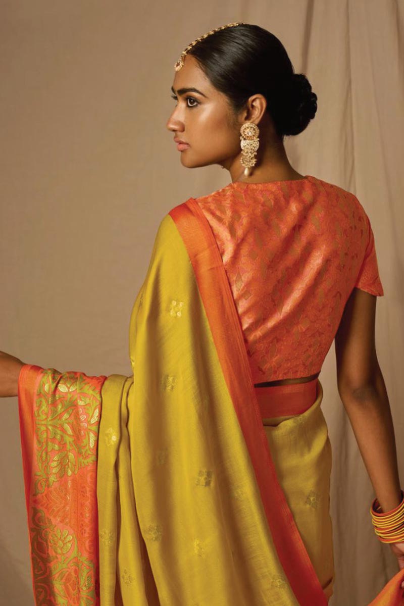 Mustard Weaving Work On Brasso Fabric Fantastic Saree