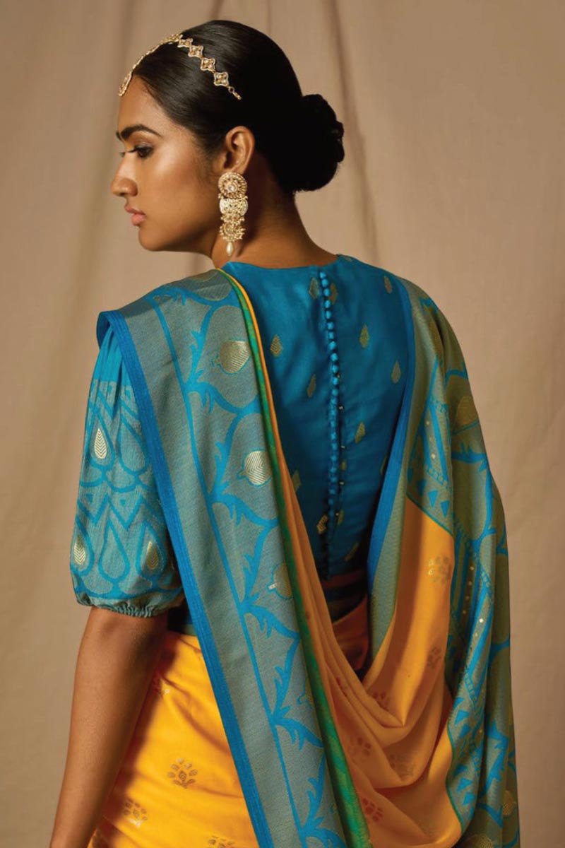 Weaving Work On Brasso Fabric Yellow Gorgeous Saree