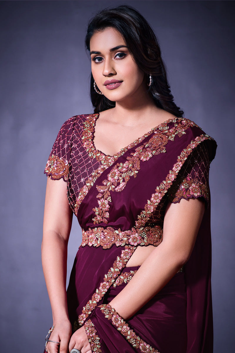 Radiant Magenta Color Georgette Fabric Saree With Border Work