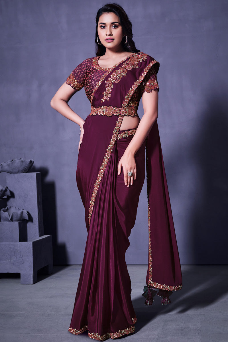 Radiant Magenta Color Georgette Fabric Saree With Border Work