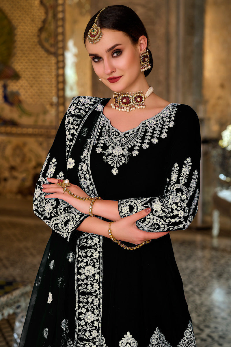 Black Velvet Fabric Sangeet Wear Miraculous Anarkali Suit