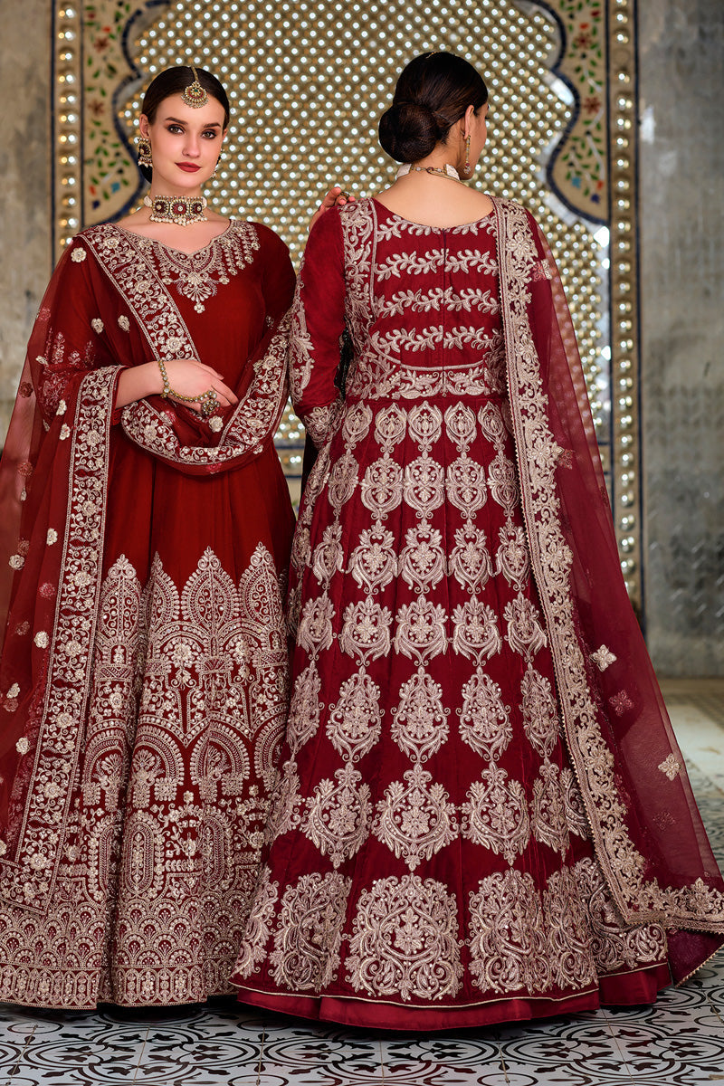 Maroon Velvet Fabric Sangeet Wear Luminous Sharara Top Lehenga