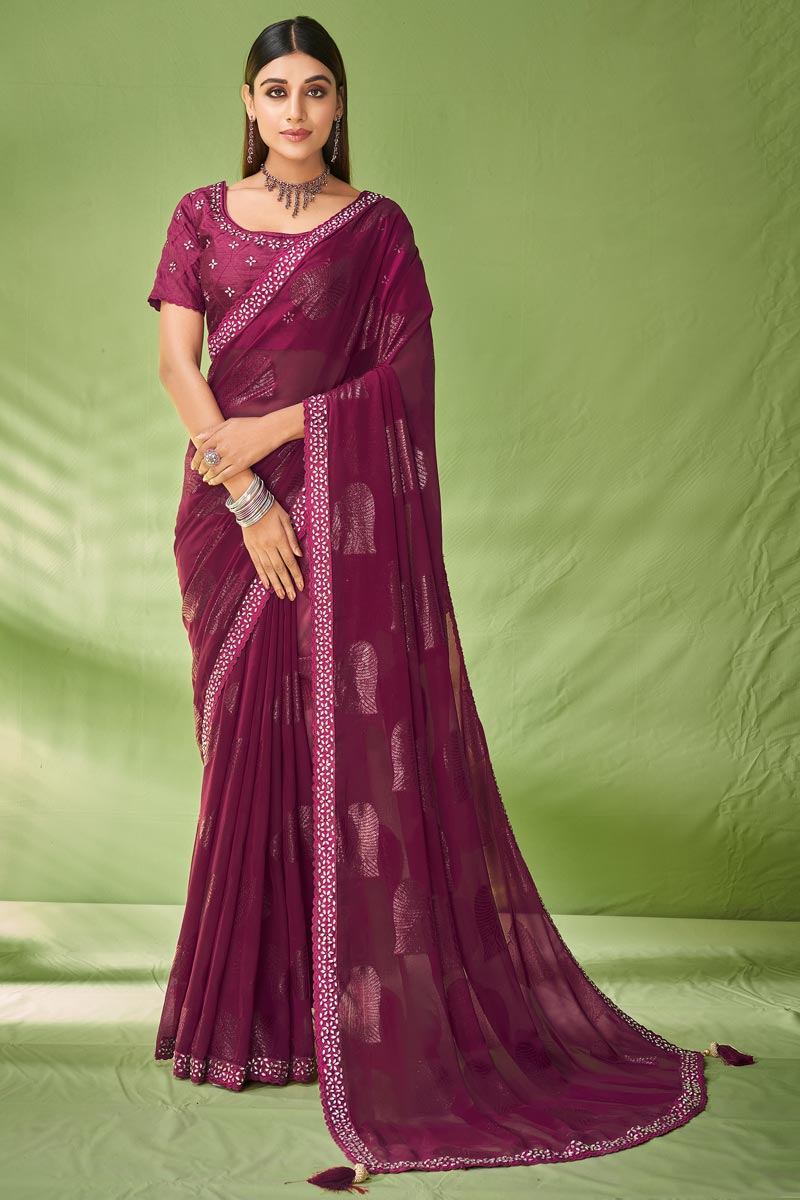 Purple Soothing Foil Printed Georgette Saree