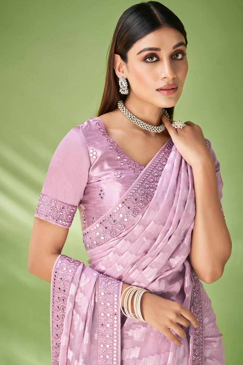 Awesome Foil Printed Georgette Saree In Pink Color