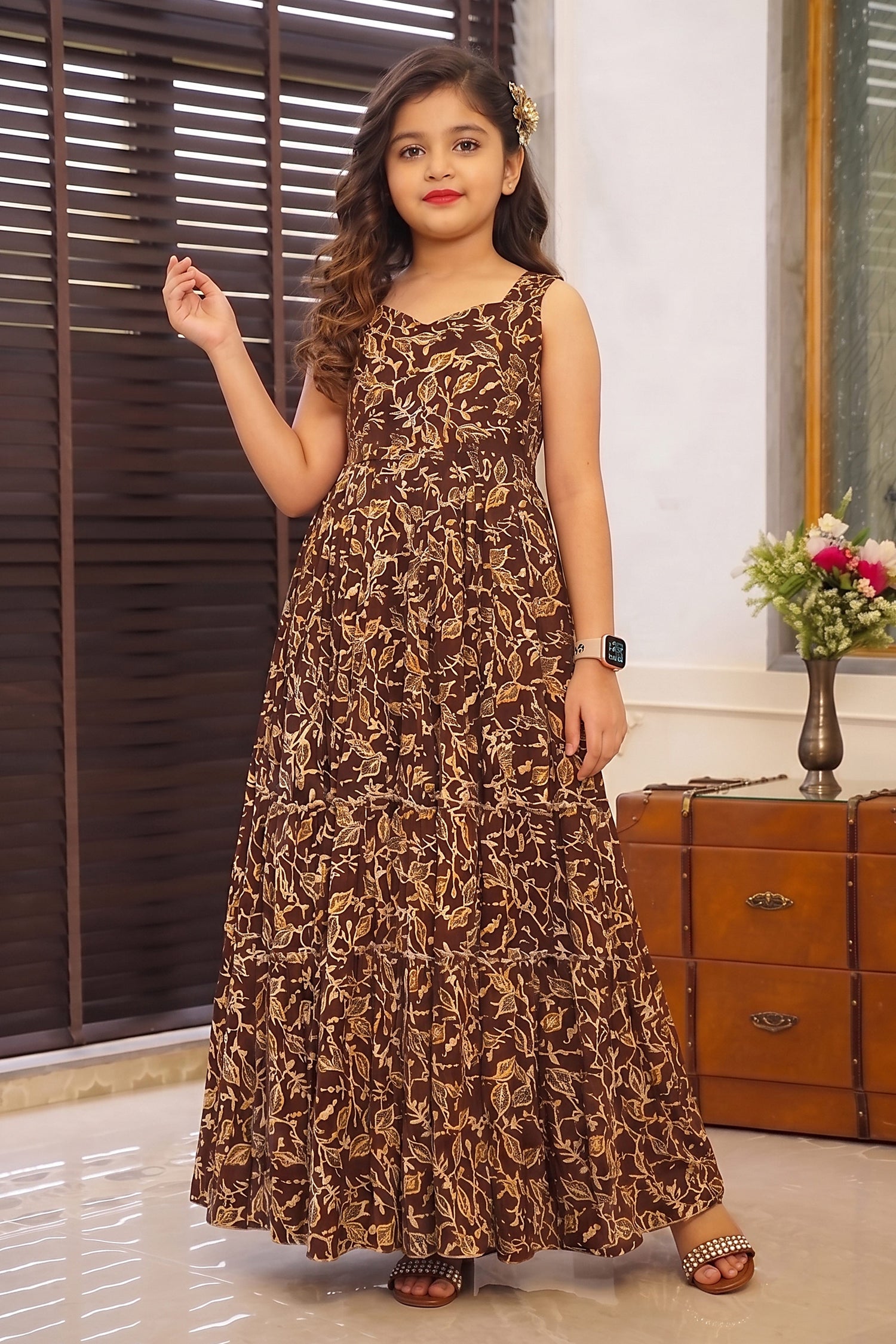 Rayon Digital Printed Party Wear Readymade Kids Gown