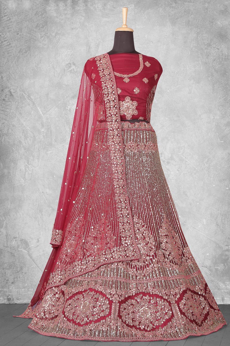 Tempting Velvet Fabric Pink Color Lehenga With Embroidered Work