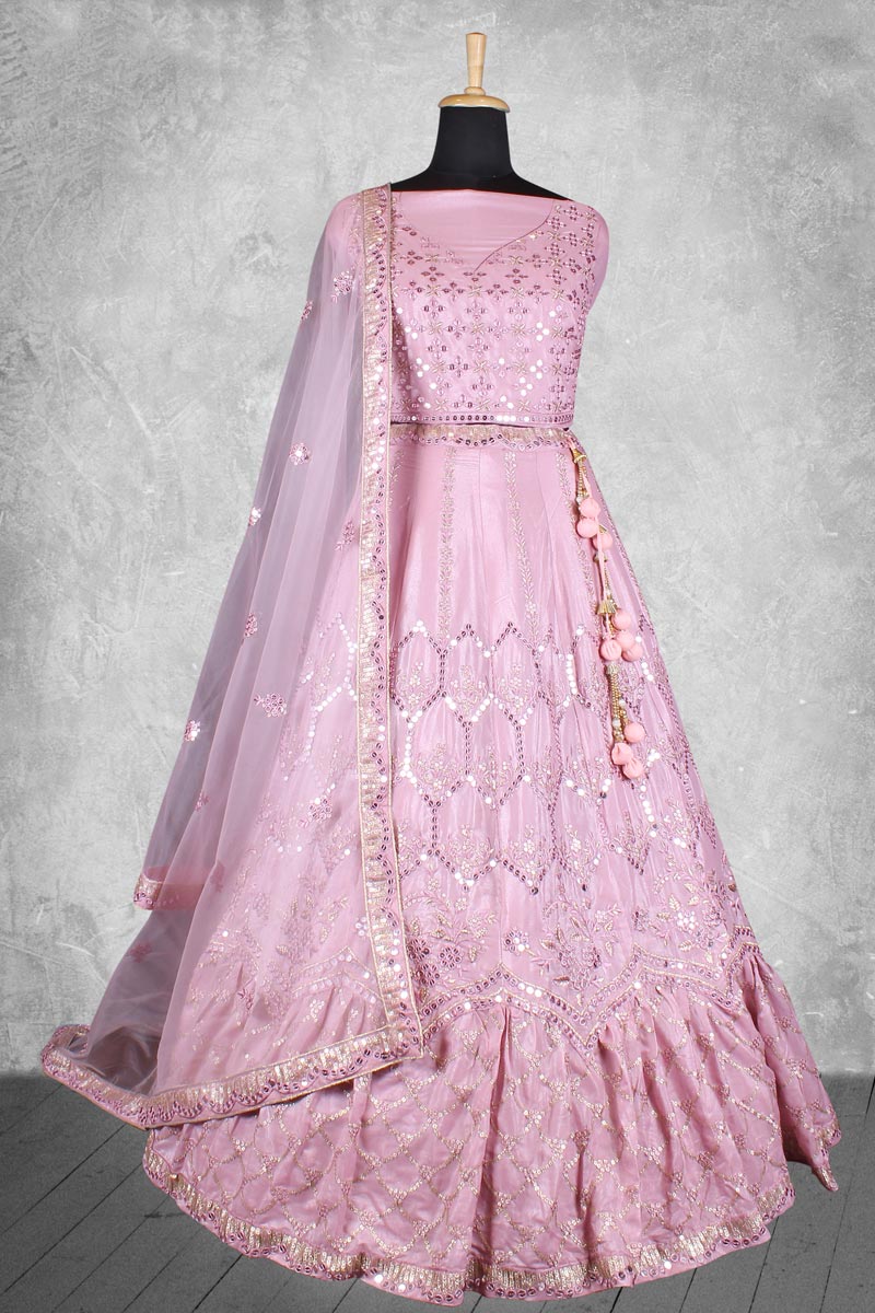 Purple Sober Satin Fabric Wedding Wear Lehenga Choli